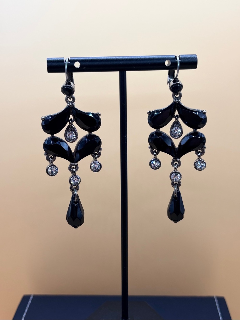 Elegant Black & Crystal Chandelier Earrings